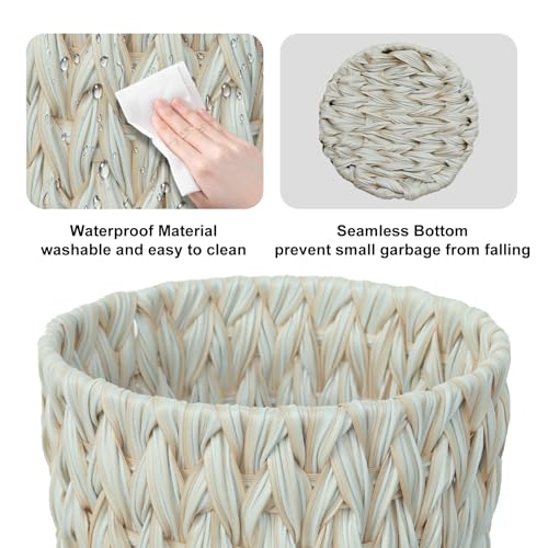 Coeusy Wicker Trash Can,Bathroom Trash Can,Wicker Waste Basket for Bathroom,Decorative Boho Small Waste Basket for Bedroom,Office,Cream White 2 Gallon - Image 5