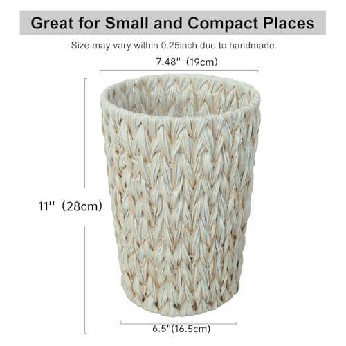 Coeusy Wicker Trash Can,Bathroom Trash Can,Wicker Waste Basket for Bathroom,Decorative Boho Small Waste Basket for Bedroom,Office,Cream White 2 Gallon - Image 4
