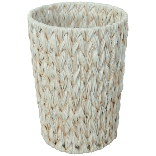 Coeusy Wicker Trash Can,Bathroom Trash Can,Wicker Waste Basket for Bathroom,Decorative Boho Small Waste Basket for Bedroom,Office,Cream White 2 Gallon - Image 1