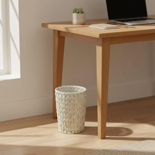 Coeusy Wicker Trash Can,Bathroom Trash Can,Wicker Waste Basket for Bathroom,Decorative Boho Small Waste Basket for Bedroom,Office,Cream White 2 Gallon - Image 3