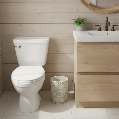 Coeusy Wicker Trash Can,Bathroom Trash Can,Wicker Waste Basket for Bathroom,Decorative Boho Small Waste Basket for Bedroom,Office,Cream White 2 Gallon - Image 2