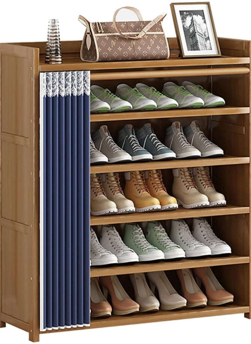 Blueland 6 Tier Wooden Shoe Rack, Shoe Cabinet with Dustproof Cover, Bamboo Free Standing Entryway Closed Shoes Organizer, Multi-Function Storage Shelf, Wood-Made Home House Office Furniture, Boots Stand  - Image 1