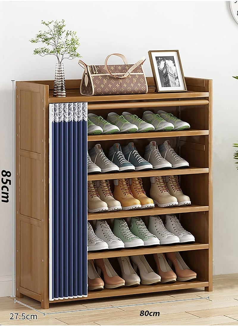 Blueland 6 Tier Wooden Shoe Rack, Shoe Cabinet with Dustproof Cover, Bamboo Free Standing Entryway Closed Shoes Organizer, Multi-Function Storage Shelf, Wood-Made Home House Office Furniture, Boots Stand  - Image 2