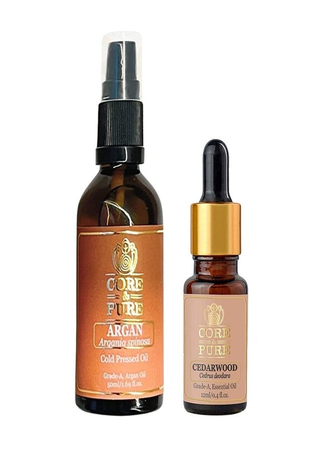 CORE & PURE Combo Pack of Grade-A, Cold Pressed Oil Argan Oil 50 ml & Cedarwood 12 ML Grade-A, Essential Oil - Image 1