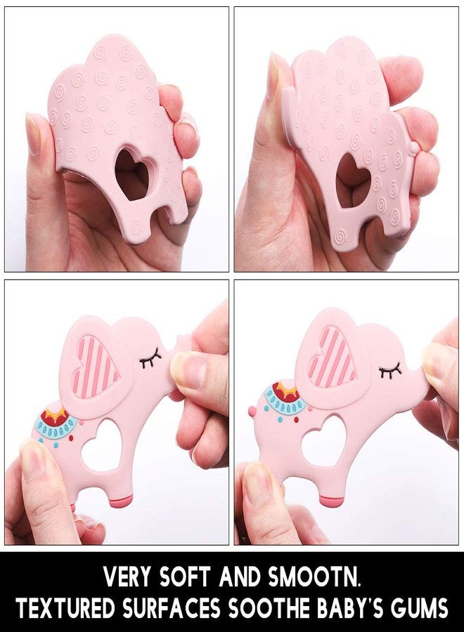 AmazingM Baby Food Grade Silicone Teether Toy with One Piece Design Pacifier Clip Holder,Teething Pain Relief Toys Gift Set for 3 Months+ Boys and Girls,Freezer Safe,BPA Free. (Pink Elephant) - Image 3