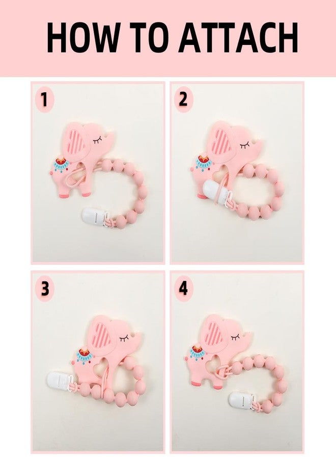 AmazingM Baby Food Grade Silicone Teether Toy with One Piece Design Pacifier Clip Holder,Teething Pain Relief Toys Gift Set for 3 Months+ Boys and Girls,Freezer Safe,BPA Free. (Pink Elephant) - Image 5