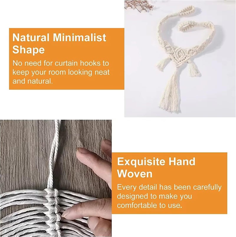 BLUE BEADS 2 Pack Handmade Macramé Curtain Tieback – Boho Rope Curtain Holder with Tassels for Home Décor, Living Room, Bedroom, Nursery, (Cream White) - Image 4