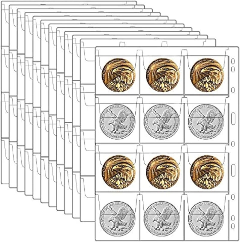 ANKHOH 12 Sheets Coin Collection Supplies Pages, Coins Collecting Book Album Protectors Sleeves with Standard 9 Hole for Coin Binder, Currency Holder Storage for Pennies, Quarters, Stamp Supply (12 Pocket) - Image 1