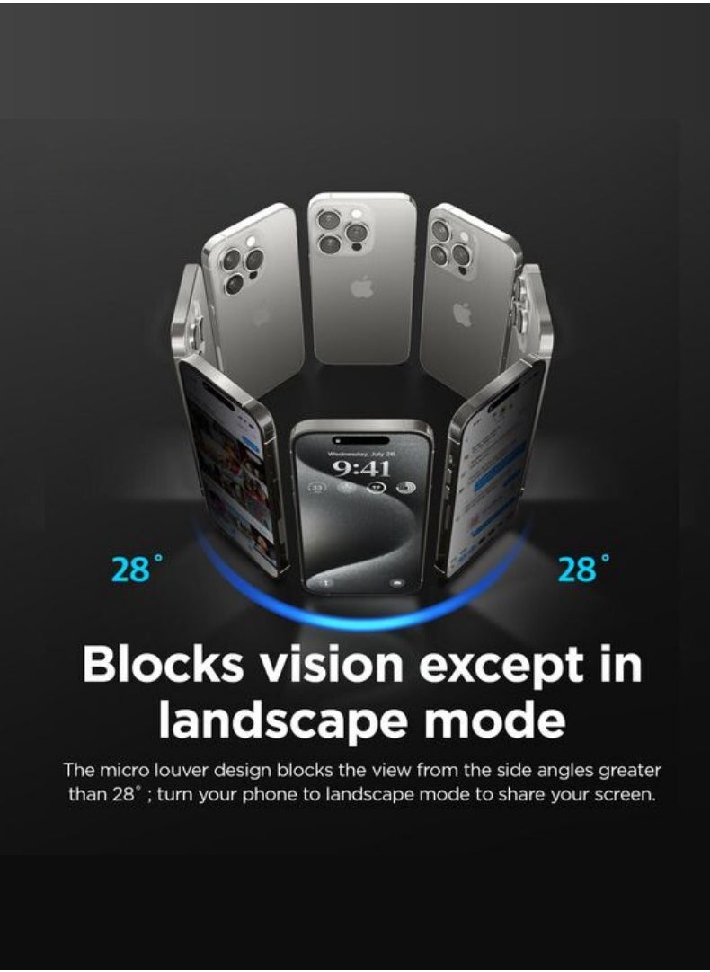 Belking iPhone 16 Pro Max Privacy Screen Protector - 9H Tempered Glass, Anti-Spy, Full Coverage, Case-Friendly  - Image 3