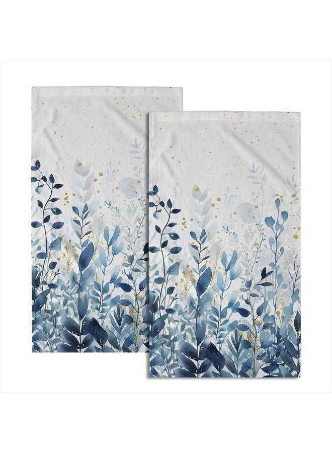 Giwawa Blue Leaves Hand Towels Botanical Leaf Decorative Fingertip Face Towels Set of 2 Soft Absorbent Dish Towels for Hotel Kitchen Bathroom - Image 1
