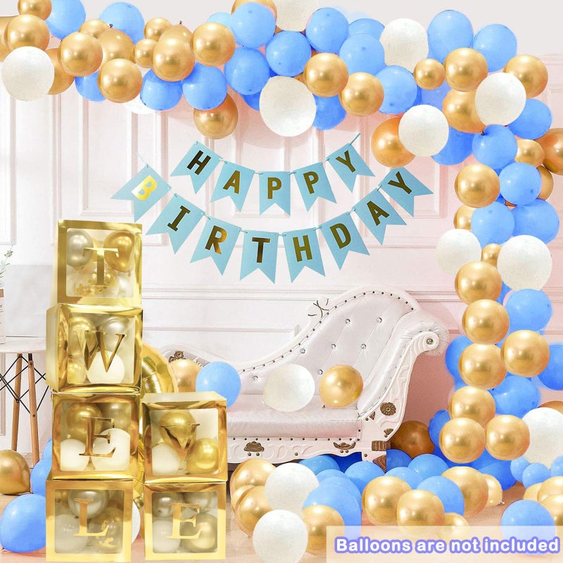 Lovelite Baby Boxes with Letters, 6 Transparent Balloon Boxes with 78 Letters & Numbers, Clear Name Boxes for Baby Shower Birthday Bridal Wedding Gender Reveal Party Decorations Backdrop, Gold - Image 4