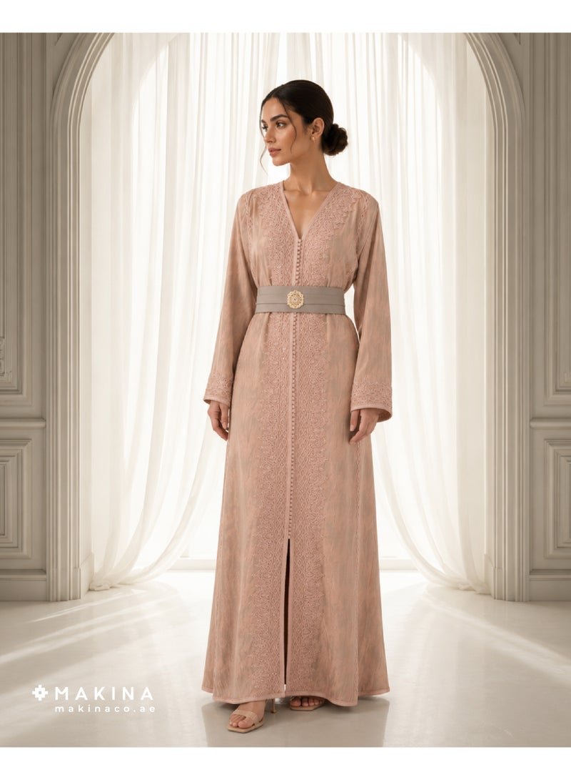 MAKINA A Royal Moroccan Kaftan Cotton Crepe, pink - Image 1