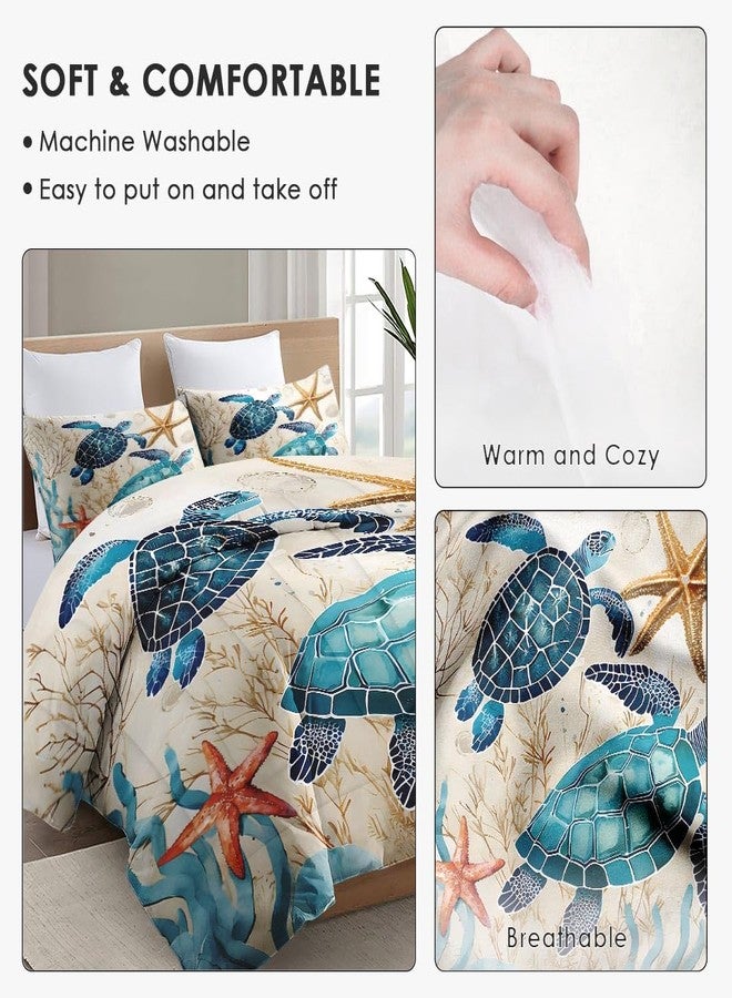 WeCozy Queen Size Comforter Set with 2 Pillowcases, Ocean Coral Sea Turtle 3 Pcs Bedding for Kids and Adults, Blue Shell Animal Soft Comforter Set for Bedroom Bed Decor - Image 5