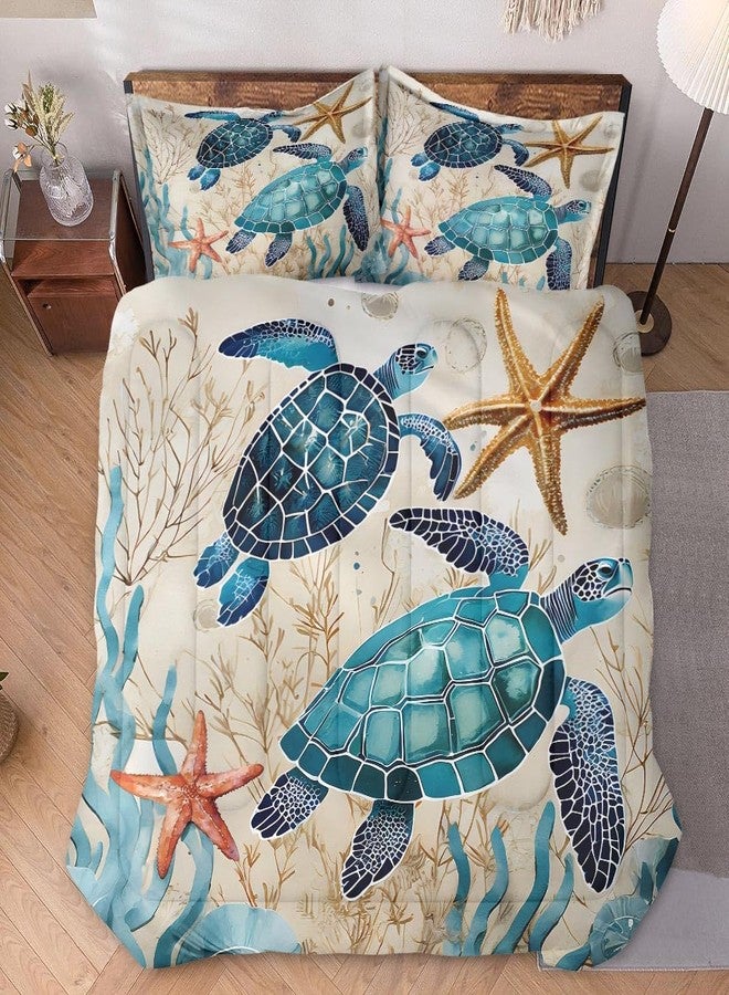 WeCozy Queen Size Comforter Set with 2 Pillowcases, Ocean Coral Sea Turtle 3 Pcs Bedding for Kids and Adults, Blue Shell Animal Soft Comforter Set for Bedroom Bed Decor - Image 2