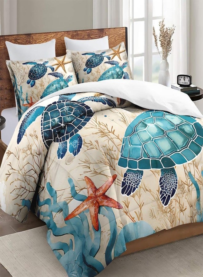 WeCozy Queen Size Comforter Set with 2 Pillowcases, Ocean Coral Sea Turtle 3 Pcs Bedding for Kids and Adults, Blue Shell Animal Soft Comforter Set for Bedroom Bed Decor - Image 3
