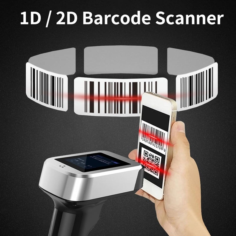 ماسح ضوئي للباركود ثنائي الأبعاد و أحادي الأبعاد و QR من Dioche مع شاشة TFT ملونة بحجم 1.8 بوصة وقاعدة شحن - اتصال ثلاثي: USB و BT و 2.4GHz لاسلكي - متوافق مع Mach - مثالي للسوبر ماركت - Image 2