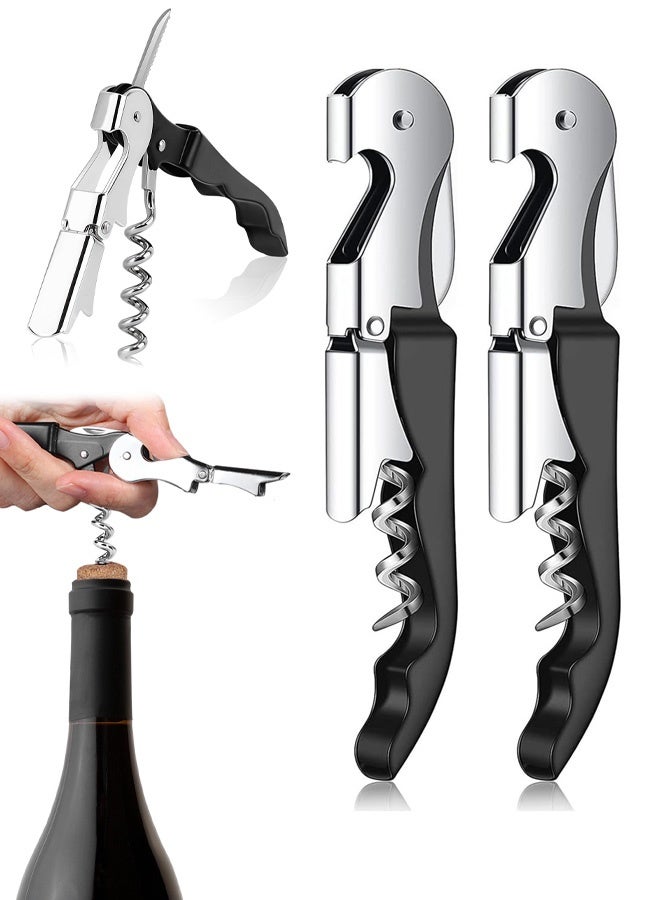 طقم فتاحة نبيذ مكون من قطعتين، فتاحة زجاجات ومفتاح فلين احترافية، مصنوعة من الفولاذ المقاوم للصدأ عالي الجودة، مثالية لخبراء النبيذ والنادلين، متينة وفعالة. - Image 1