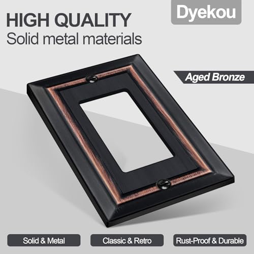 Dyekou Metal Wall Plate for Electrical Outlets Decorative Aged Bronze Switch Plates Outlet Cover Light Switch Cover Plate 1Gang Wall Plates Single Decoretor 6 Pack - Image 3