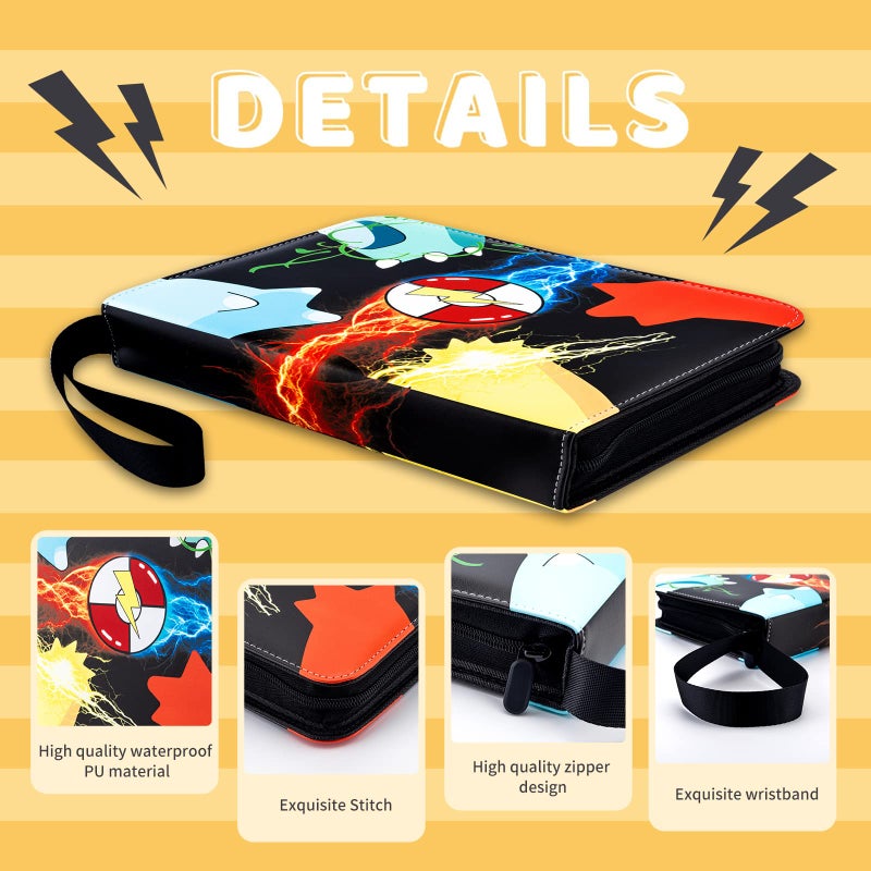 Jravkfi Card Binder 9 جيوب حامل بطاقات التداول المتميز 900 جيب 50 صفحة مجموعة تخزين مزدوجة الجوانب كتاب رياضي بسحاب 3 حلقات هو هدية ألعاب للفتيات والفتيان (أسود) - Image 2