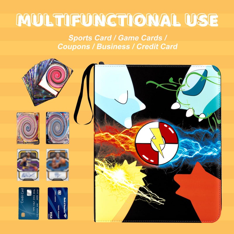 Jravkfi Card Binder 9 جيوب حامل بطاقات التداول المتميز 900 جيب 50 صفحة مجموعة تخزين مزدوجة الجوانب كتاب رياضي بسحاب 3 حلقات هو هدية ألعاب للفتيات والفتيان (أسود) - Image 3