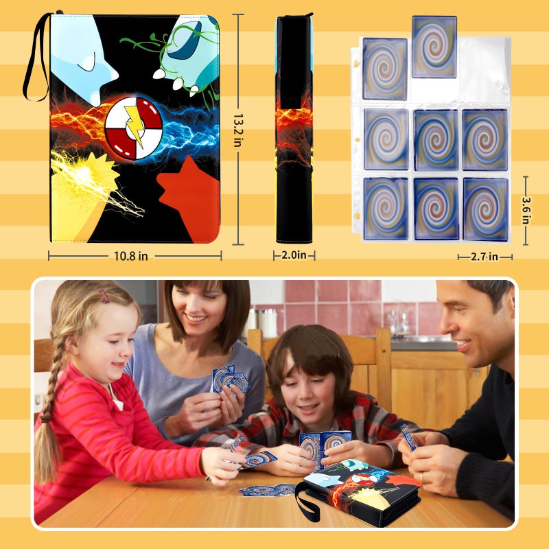 Jravkfi Card Binder 9 جيوب حامل بطاقات التداول المتميز 900 جيب 50 صفحة مجموعة تخزين مزدوجة الجوانب كتاب رياضي بسحاب 3 حلقات هو هدية ألعاب للفتيات والفتيان (أسود) - Image 4