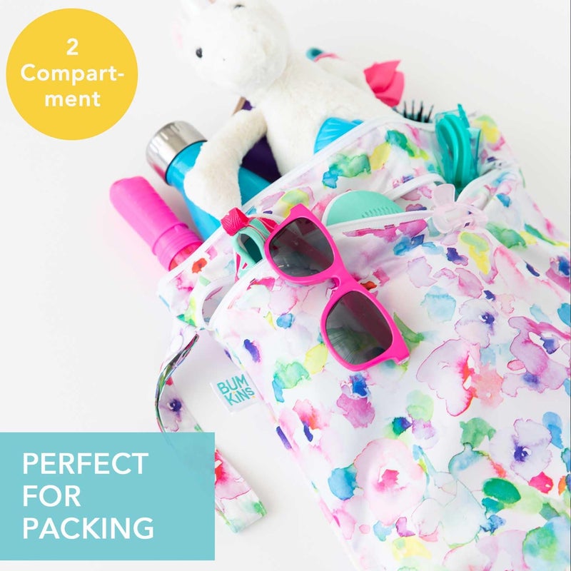 Bumkins Waterproof Wet Dry Bag for Baby, Travel, Swimsuit, Cloth Diaper, Pump Parts, Pool, Beach, Gym Clothes, Toiletry, Hook to Stroller, Daycare, Zip Reusable Wetdry Packing Pouch, Watercolor Floral - Image 2