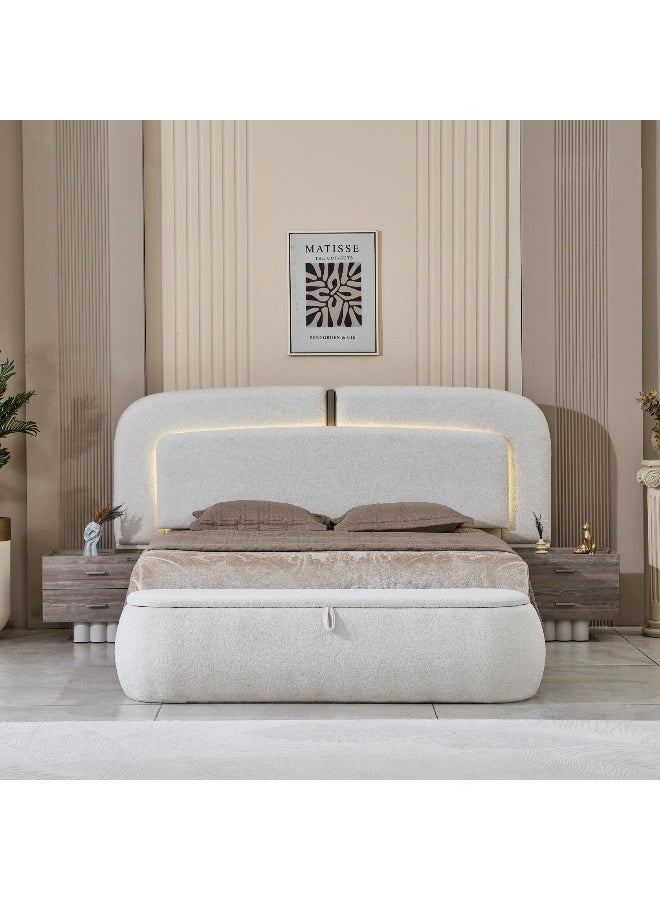Home Box طقم غرفة نوم ملكي مع تخزين هيدروليكي ذكي LED - بيج - Image 2