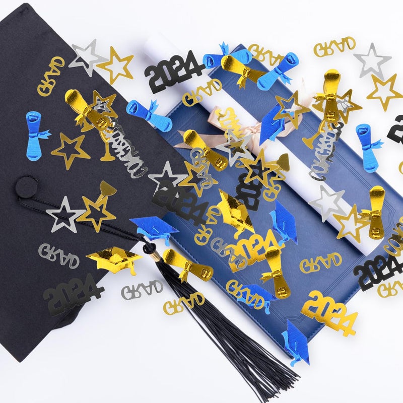 Blue Graduation Confetti 2024 Year Scatter Decoration 30g 2 Bags for Party Table Decor - Image 4