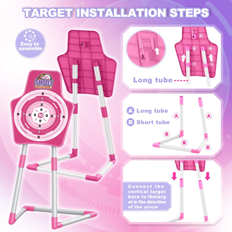spring flower Bow and Arrow Toys for 5 6 7 8 9 10 Years Olds Girls, Archery Set Includes 2 Super Bow with LED Lights, 20 Suction Cups Arrows,Archery Set with Standing Target,3 Target Cans,Gift for Kids - Image 4