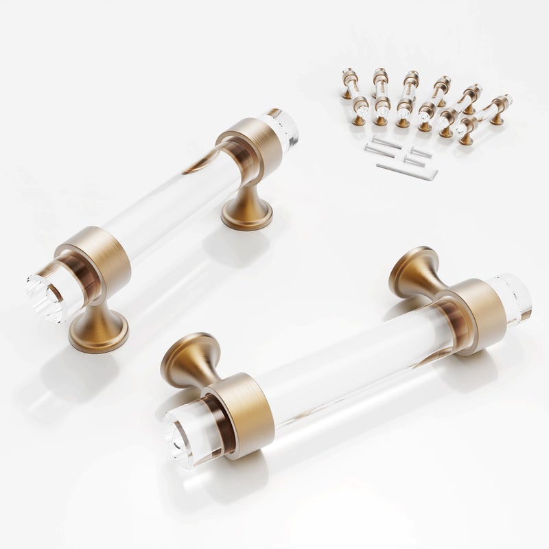 CEYMIO 76mm 3 Cabinet Handles Kitchen Cabinets Drawer 6 Pack Champagne Bronze Crystal Pulls Solid Base Closet Cupboard Dresser Drawers Hardware Handles Bathroom Bedroom Pull Single Hole Glass Clear Knob - Image 2