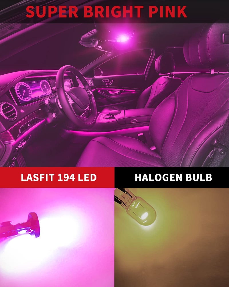 LASFIT 194 168 T10 192 2825 W5W لمبة LED Canbus خالية من الأخطاء، غير قطبية 400LM ساطع للغاية لخريطة القبة بفضل باب صندوق السيارة أضواء شحن، 12-24 فولت، وردي بنفسجي (حزمة من 2) - Image 1