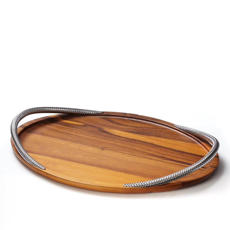 nambe Braid Serving Platter  19Inch  Large Serving Tray for Party  Platters for Serving Snacks Food Cookies  Dessert Platters  Kitchen Trays for Serving Pastries or Appetizers Acacia Wood