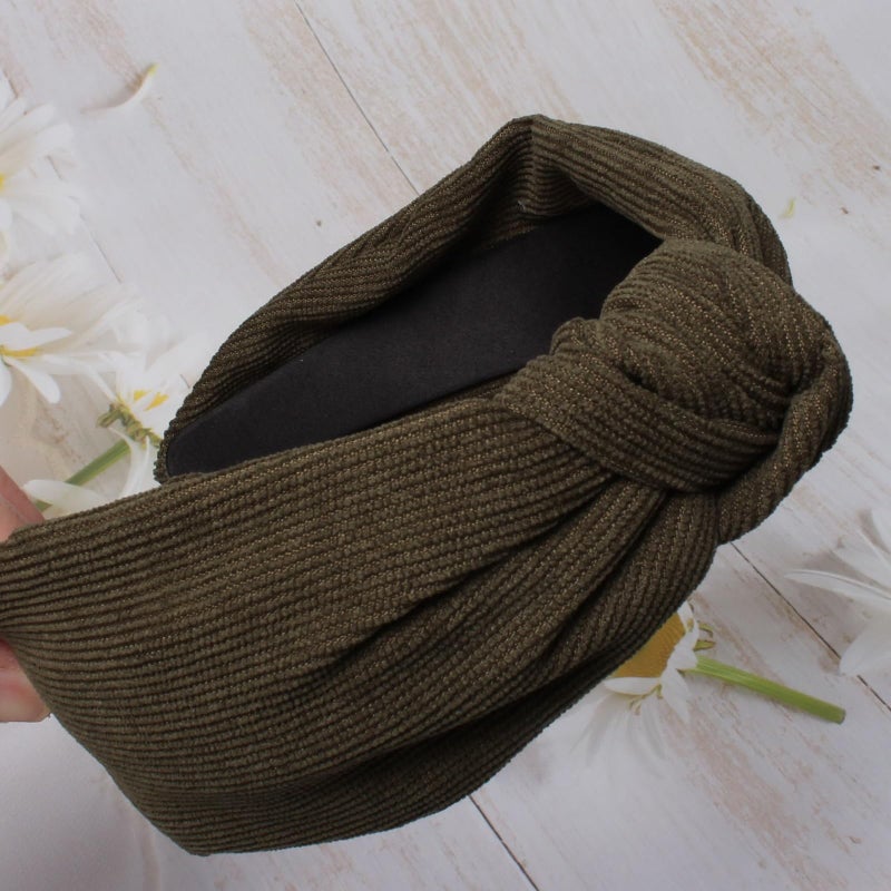 Cuizhiyu 2PK Corduroy Knotted Headbands for Women Cute Olive Wide Top Knot Headband Fashion Brown Headband Hairhoop Hair Accessories (Color B) - Image 4