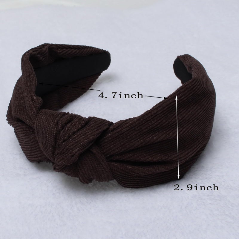 Cuizhiyu 2PK Corduroy Knotted Headbands for Women Cute Olive Wide Top Knot Headband Fashion Brown Headband Hairhoop Hair Accessories (Color B) - Image 5