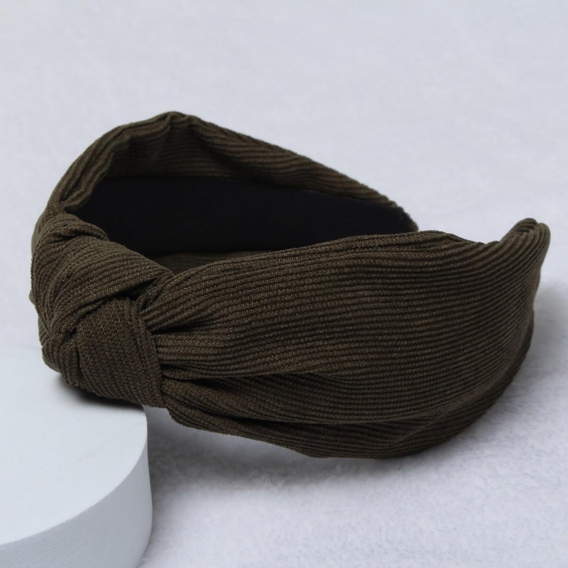 Cuizhiyu 2PK Corduroy Knotted Headbands for Women Cute Olive Wide Top Knot Headband Fashion Brown Headband Hairhoop Hair Accessories (Color B) - Image 2
