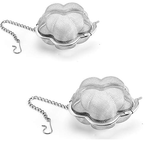 Mayata 2pcs Stainless steel fine mesh seasoning ball kitchen soup spice stew filter kitchen tool metal tea bag tea ball (2pcs Flower Shape),Silver,6cm - Image 1
