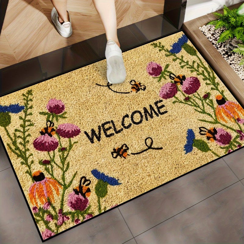 سجادة باب مزينة بأزهار ونحل الربيع 50×80 سم غير قابلة للانزلاق وقابلة للغسل، ديكور المنزل - Image 2