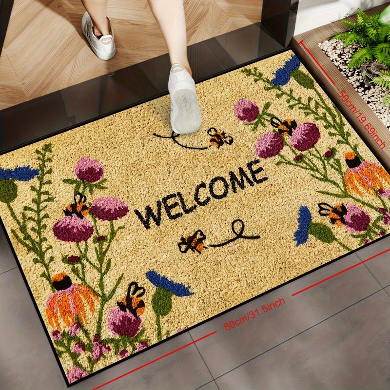سجادة باب مزينة بأزهار ونحل الربيع 50×80 سم غير قابلة للانزلاق وقابلة للغسل، ديكور المنزل - Image 3