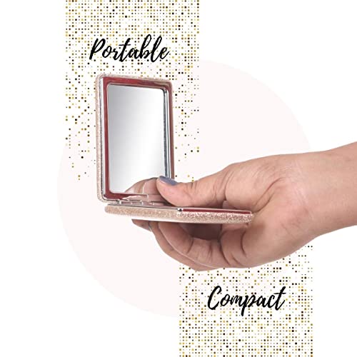 Scarlet Line Small Double Sided Foldable Purse Mirror for Women Rectangle Magnifying Hand Mirror for Makeup Handy Compact Travel Mirror, Rose Gold - Image 4