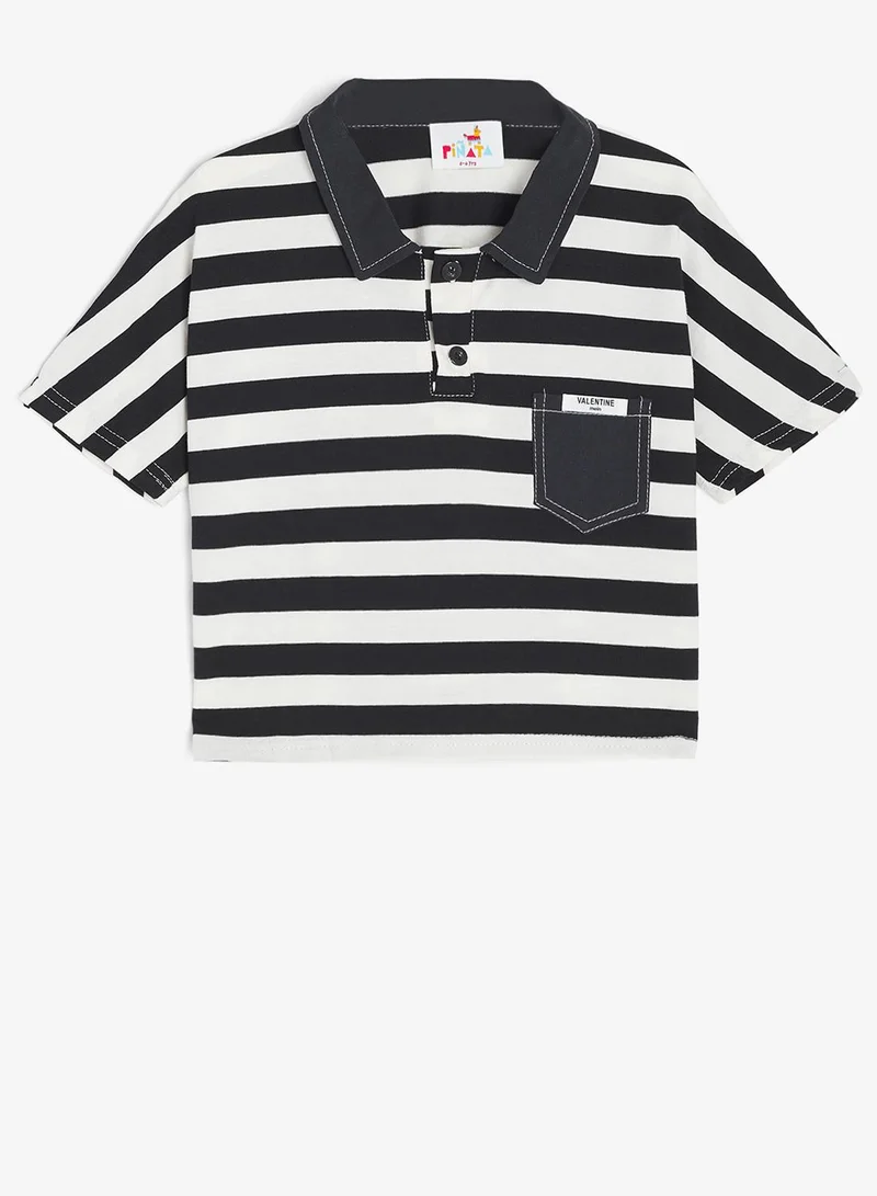 Pinata  Cotton Stripe Denim Pocket Detail Polo Tshirt and Denim Shorts Set for Men | Best Price UAE