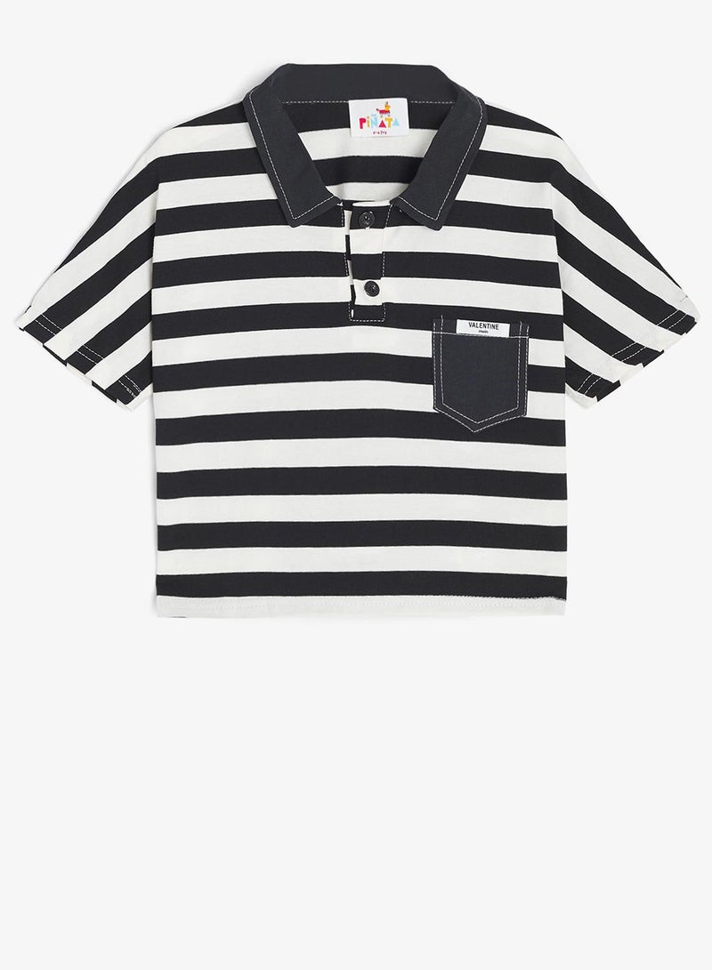 Pinata Cotton Stripe Denim Pocket Detail Polo Tshirt and Denim Shorts Set - Image 3