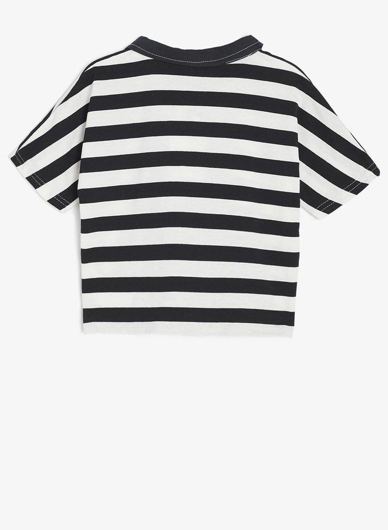 Pinata Cotton Stripe Denim Pocket Detail Polo Tshirt and Denim Shorts Set - Image 4