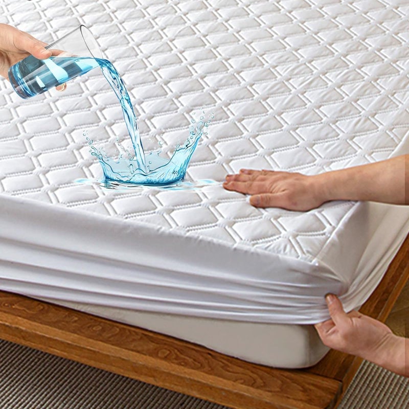 Highdi Mattress Protector Waterproof 150 x 200 cm, White Quilted Topper Mattress Topper, Washable, Breathable Mattress Cover (Stretchable to 27 cm) - Image 1