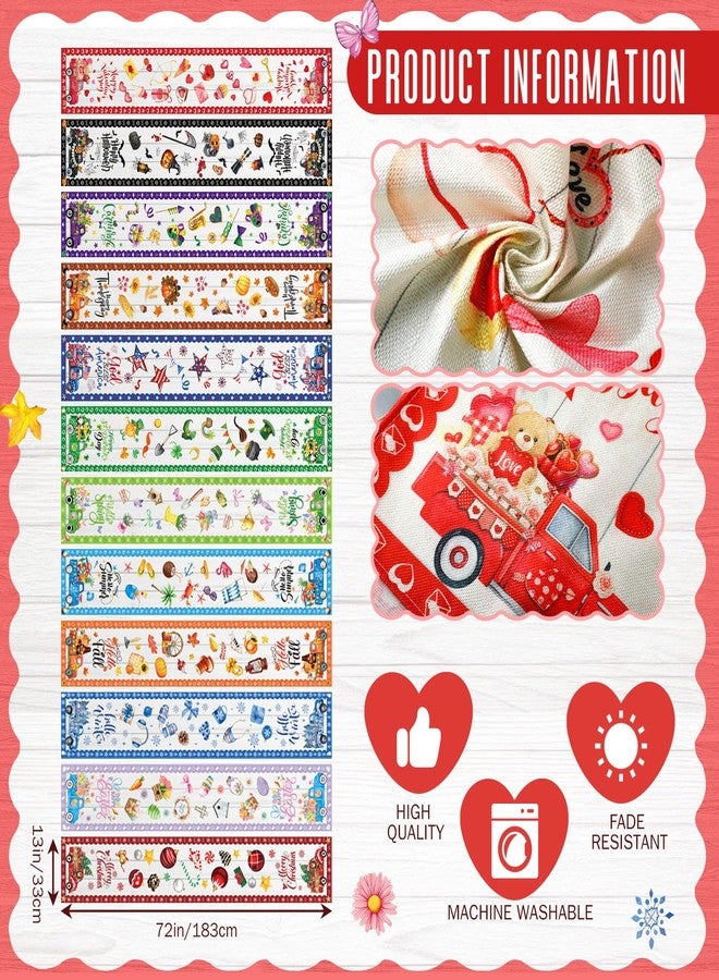 LemonRoad 12 Pcs Holiday Truck Table Runner 72 Inches Seasonal Table Runners Decor Summer 4th of July Patriotic Fall Kitchen Dining Decoration for Party Home Supplies - Image 4