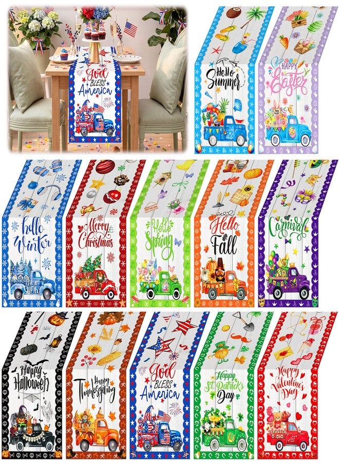 LemonRoad 12 Pcs Holiday Truck Table Runner 72 Inches Seasonal Table Runners Decor Summer 4th of July Patriotic Fall Kitchen Dining Decoration for Party Home Supplies - Image 1