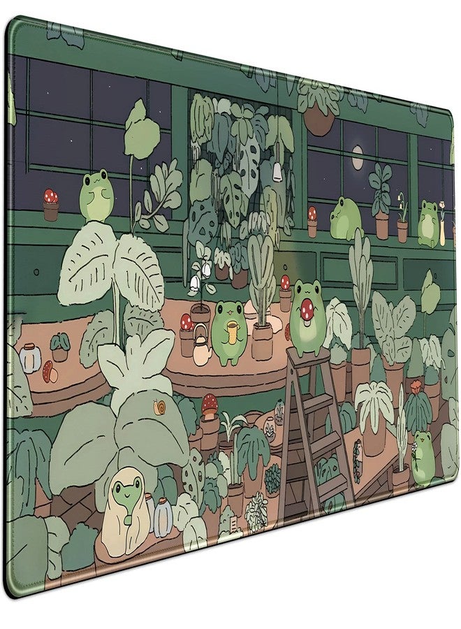 Mechanical Cattle Cute Frog Mouse Pad Desk Kawaii Green Decor Mat, Large Gaming for Computer Keyboard Laptop, Home Office Accessories Girl (31.5x15.7 in)-with Stitched Eges - Image 1