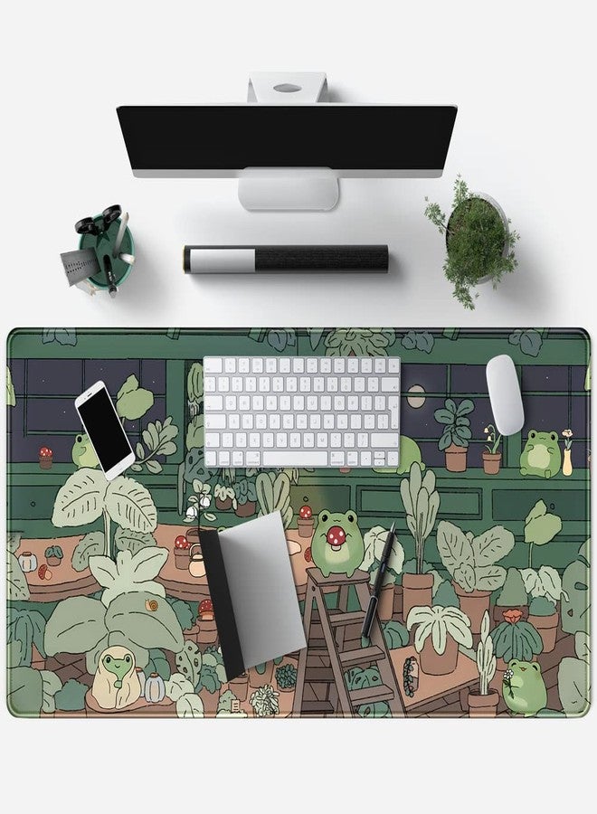 Mechanical Cattle Cute Frog Mouse Pad Desk Kawaii Green Decor Mat, Large Gaming for Computer Keyboard Laptop, Home Office Accessories Girl (31.5x15.7 in)-with Stitched Eges - Image 4