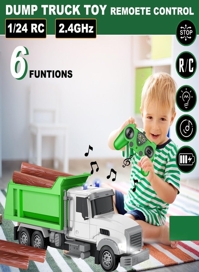 CALEST Remote Control Construction Dump Truck Toy RC Vehicle,6 Channel Truck Toys with 6 pcs Wood,2 Rechargeable Batteries,1/24 Scale Dump Trucks，Birthday Gifts Ideas for Boys Age 3-8 Year Old - Image 5