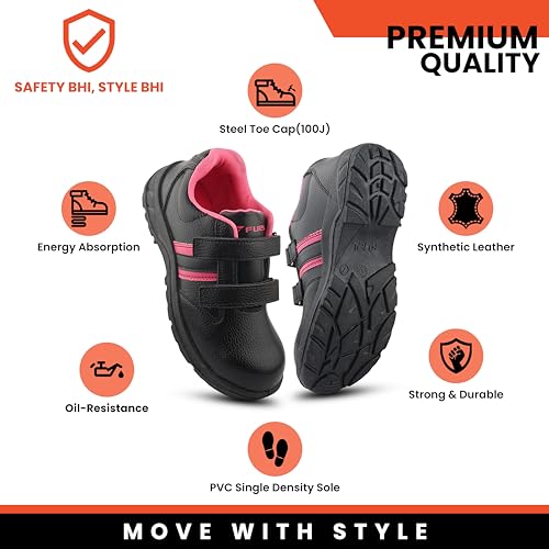 FUEL Riga Leather Industrial Safety Shoes for Women, PVC Single Density Sole, 100J Steel Toe Work Boots, Anti-Slip & Durable Heavy Engineering Footwear for Warehouse & Site Work (Pink-8UK) - Image 4
