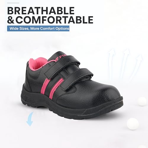 FUEL Riga Leather Industrial Safety Shoes for Women, PVC Single Density Sole, 100J Steel Toe Work Boots, Anti-Slip & Durable Heavy Engineering Footwear for Warehouse & Site Work (Pink-8UK) - Image 3